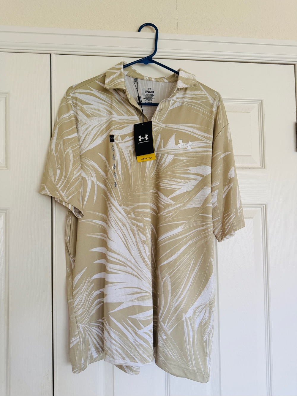 Under Armour Beige and White Palm-Print Polo